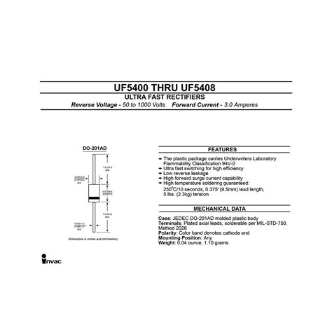 UF5402 Invac 200V 3A Ultra Fast Rectifier Datasheet