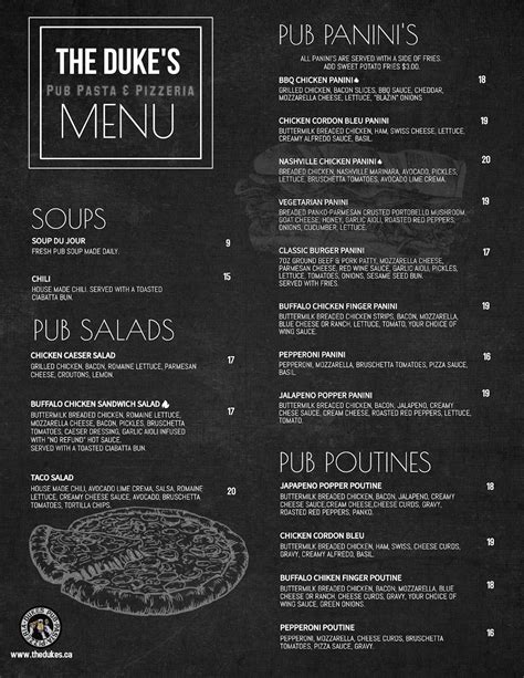 Menu At Dukes Pub Pasta And Pizzeria Restaurant Hamilton