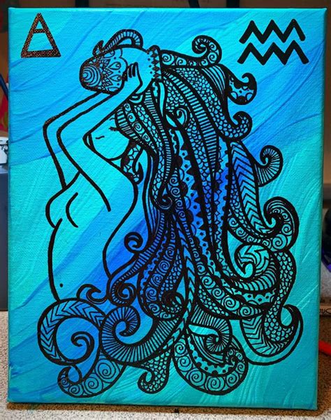 Zodiac Aquarius Mandala Acrylic Art Painting Etsy