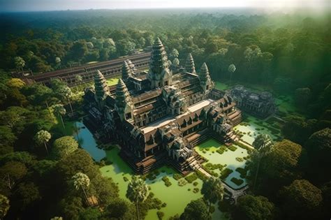 Premium Photo | An aerial view of a temple in angkor wat.