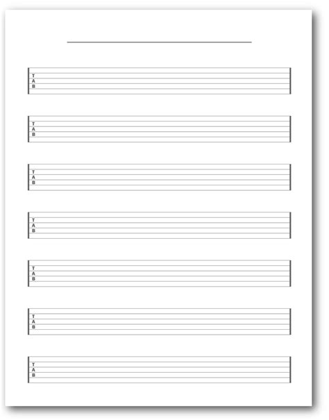 Blank 6 String Guitar Tablature 7 Rows Blank Sheet Music Blank Guitar Tab Blank Tab Sheets