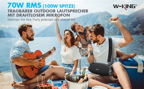 W King Bluetooth Lautsprecher Groß Mit Kabellosem Mikrofon70w Ipx6