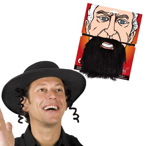 Jewish Rabbi Lot Hat Sideburns Beard Glasses Mens Fancy Dress Accessory