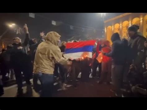 Protesters In Georgia Burn Russian Flag YouTube