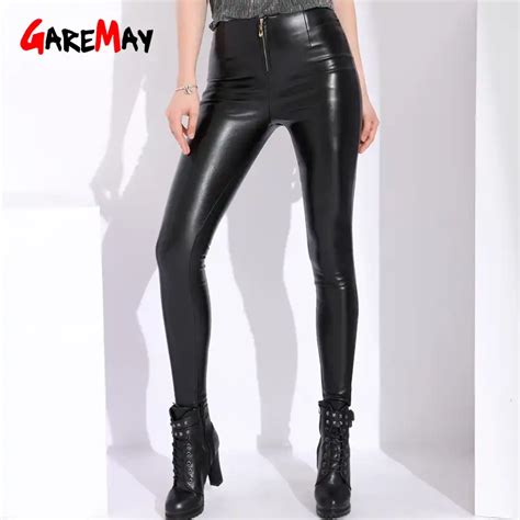 Autumn Winter Womens Leather Pants Women Female Winter High Waisted