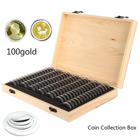 Wooden Coin Storage Box 100 Slot Coin Capsules Universal Coins Case