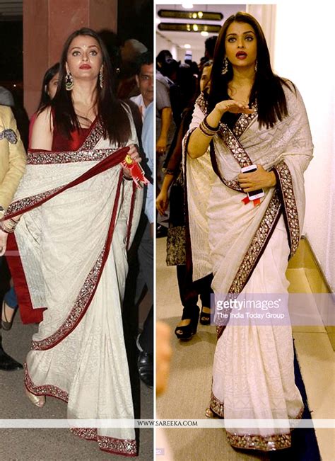 Aishwarya Rai Bachchan Off White Embroidered Work Bollywood Saree