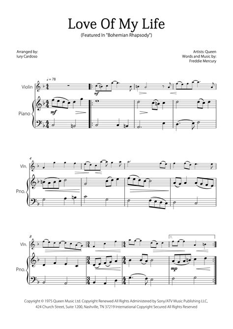 Love Of My Life Arr Iury Cardoso By Queen Sheet Music For Violin And