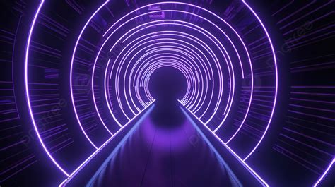 Purple Neon Tunnel In The Dark Background 3d Illustration Of Abstract