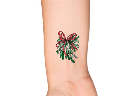 Mistletoe Red Ribbon Love Temporary Tattoo Christmas Party Holiday Wrist Tattoo Kiss Me Under ...