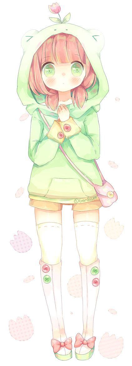 ANIME ART frog girl. . .frog hoodie. . .oversized sweatshirt. . .flower ...