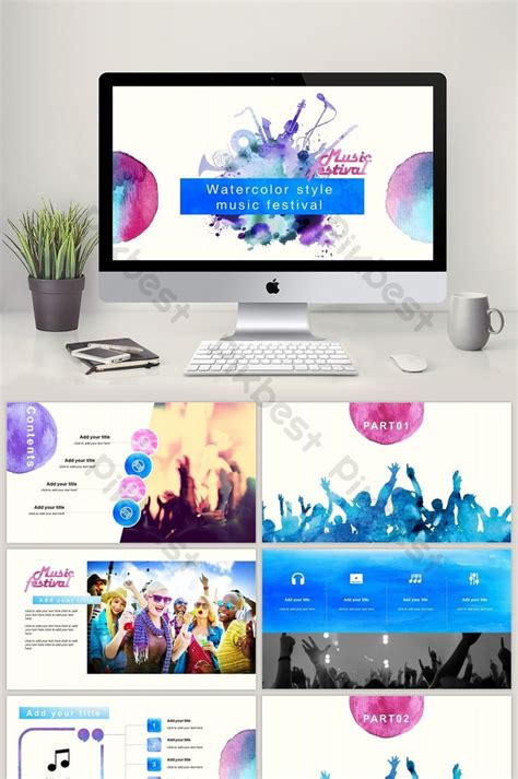 2017 watercolor music festival ppt template | PowerPoint PPTX Free ...