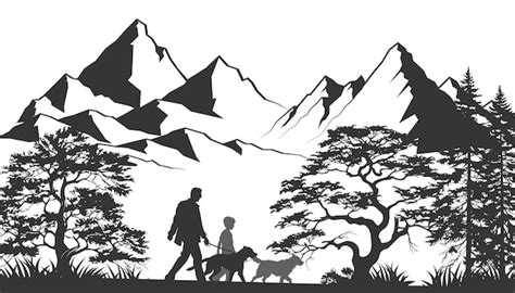 Premium Vector | Mountain lake silhouette graphic art black white ...