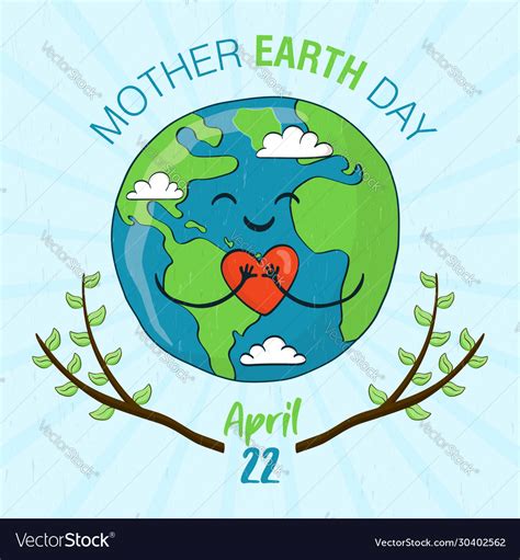 Mother Earth Day Card Cute Planet With Heart Vector Image