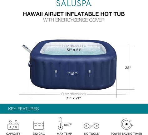 Bestway Saluspa Hawaii Smart Airjet Inflatable Hot Tub Round Portable To Person Spa With