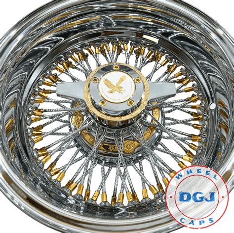 DGJ WHEELS 14x7 Rev 72 Diamond Spokes Gold Nip Hub Ring Lowrider Wire