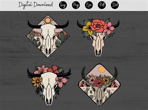 Cow Skull Floral Svg File Cow Skull Cactus Svg File Cow Skull Svg File Cow Skull Desert Scene