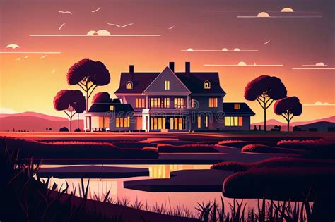 Generative Ai Illustration Of Luxury Mansion And Lush Trees Located