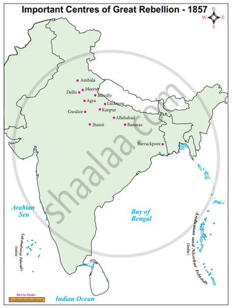 Mark the important centres of 1857 Revolt on an outline map. - Social ...