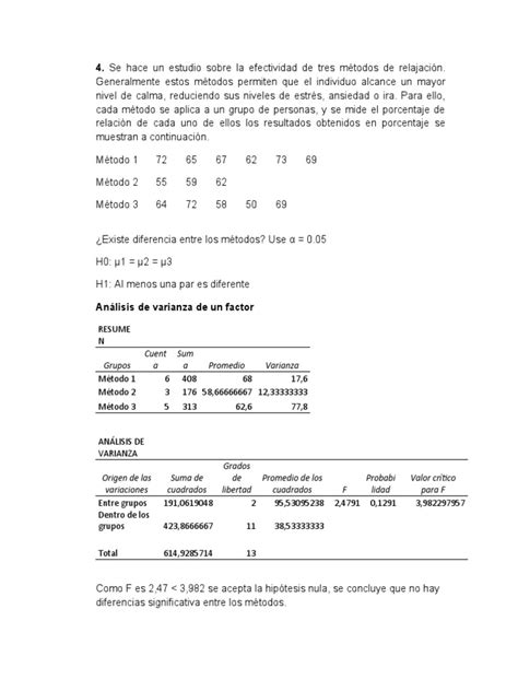 Ejercicios Anova Pdf Análisis De Variación Análisis Estadístico