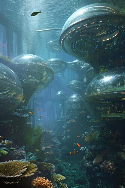 Premium Photo Futuristic Underwater City With Transparent Domes