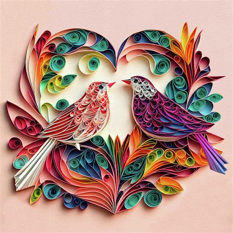 Birds In Love Valentine Paper Quilling Digital Art By Peggy Collins