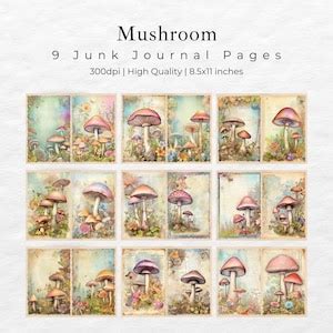 Mushroom Journal Pages Digital Fungi Junk Journal Paper Printable