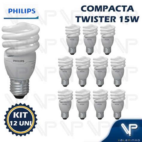 Lâmpada compacta espiral philips 15w 220v 6500k branco frio e27 twister