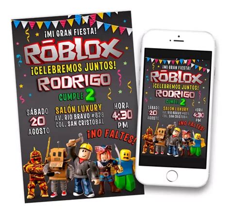 Invitación Digital Roblox Cumpleaños Genial Imprimible Meses sin