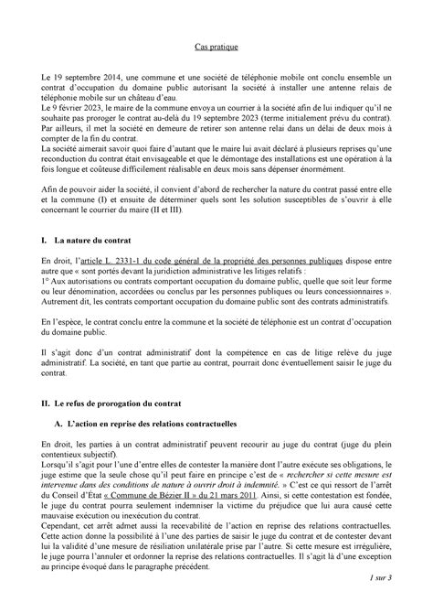 Cas Pratique Td Admin L S Le Contentieux Des Contrats Administratifs