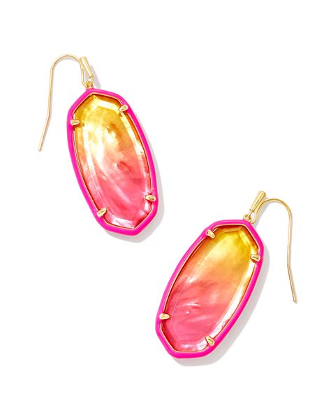 Elle Gold Enamel Framed Drop Earrings In Sunset Ombre Illusion Kendra