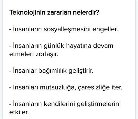 Teknolojinin zararları nelerdir Maddeleyerek yazabilir misiniz NOT