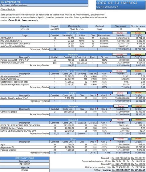 Plantilla Análisis De Precios Unitarios Excel Macros Video Mercado