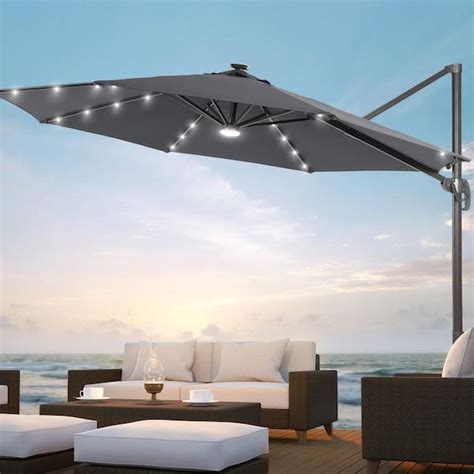 Sonkuki 10 Ft Round Solar Led 360 Degree Rotation Cantilever Offset Outdoor Patio Umbrella In