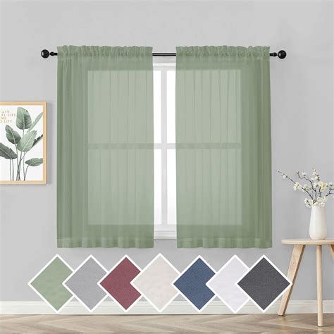 Ovzme Light Green Sheer Curtains Inch Length Panels Set For