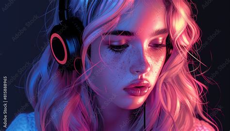 Beautiful Illustration Anime Girl Listening To Lofi Hip Hop Music With Headphones Manga