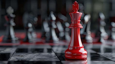 A Red Chess King Stands Tall On A Black And White Board Premium AI