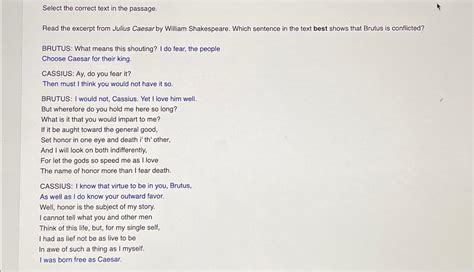 Select The Correct Text In The Passage Read The Excerpt From Julius Caesar By William