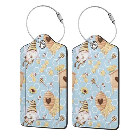 Disketp Pcs Luggage Tag For Suitcase Cute Gnome Bee Collects Honey