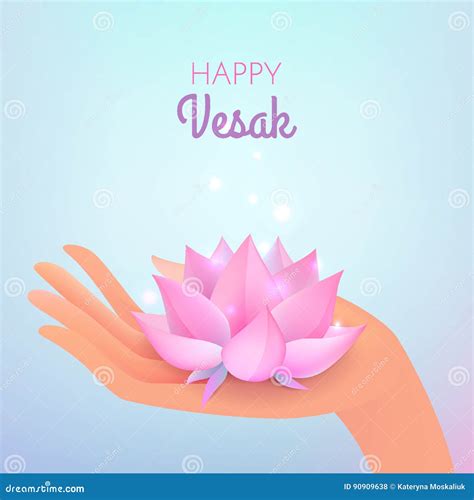 Vesak Card Vector Illustration With Elegant Hand And Lotus Flower