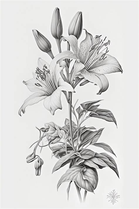 Lily Flowers Pencil Sketch Botanical Art Floral Fine Art Nature