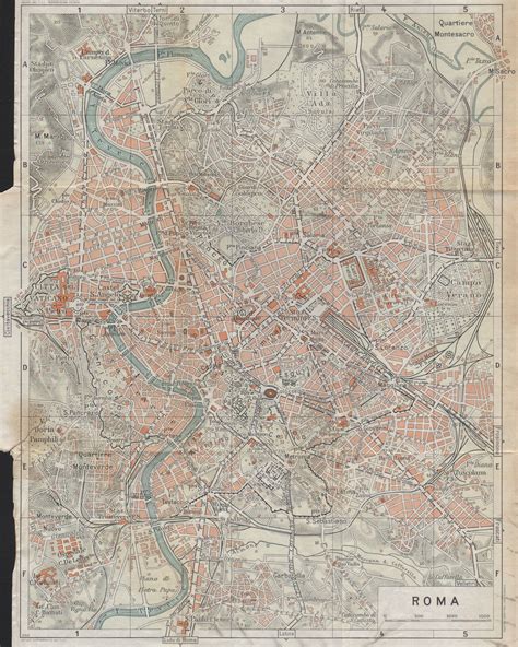 ROME ROMA vintage town city pianta della città Italy 1958 old vintage map