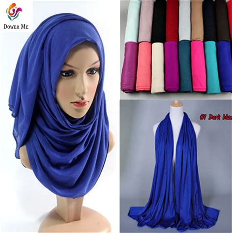 10pcs Lot Plain Solid Color Cotton Polyester Jersey Hijab Ladies Muslim