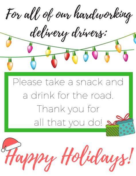 Printable Thank You Delivery Drivers