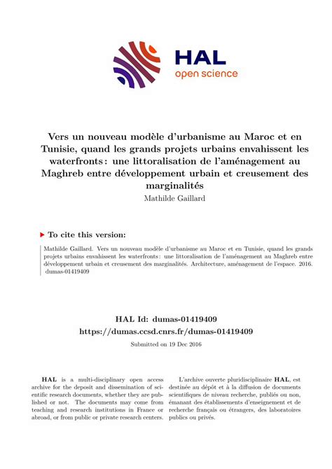 Pdf Vers Un Nouveau Mod Le D Urbanisme Au Maroc Et En Tunisie