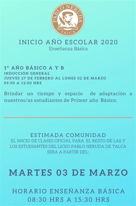 INICIO AÑO ESCOLAR 2020 ENSEÑANZA BÁSICA Liceo Pablo Neruda Talca