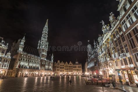 Grand Place From Brussels Belgium Landscape Night Shot Editorial