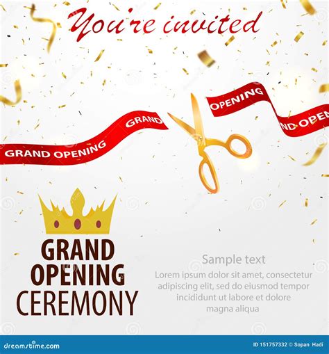 Grand Opening Banner Cutting Ribbon Card Stock Vector Illustration Of