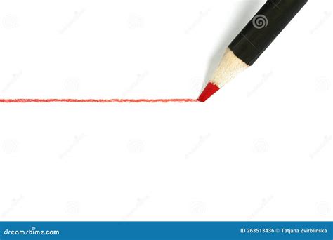 Red Line Drawing Pencil On White Paper Isolated Stock Photo Image Of