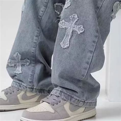 Y K Cross Streetwear Jeans Mens Trouser Baggy Hip Hop Loose Etsy Uk